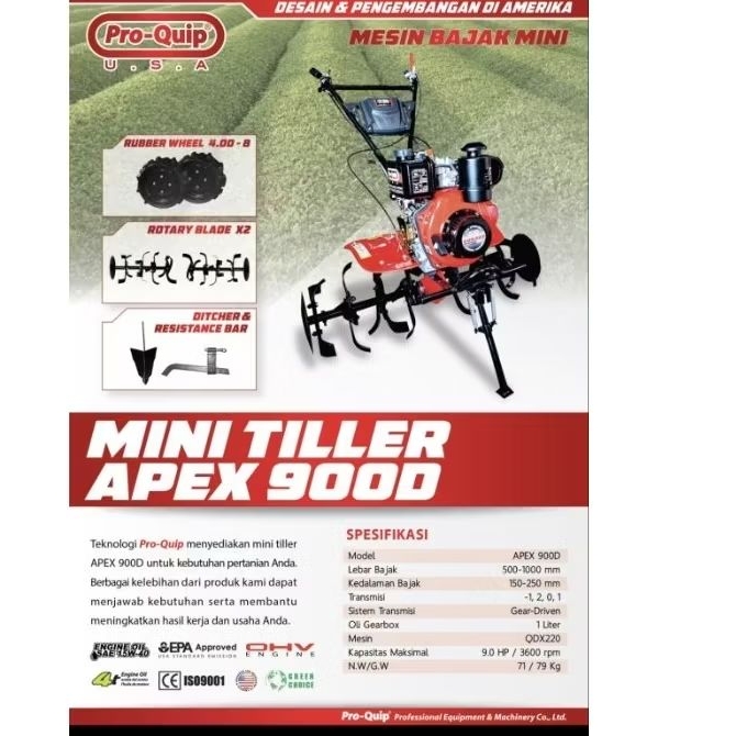 MINI TILLER DIESEL PROQUIP APEX 900D / MESIN BAJAK SAWAH MINI PROQUIP DIESEL