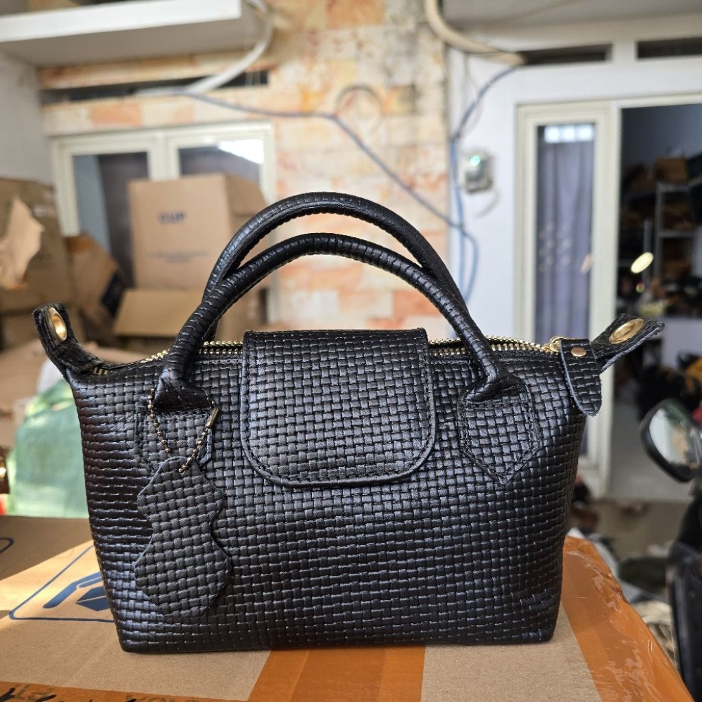 tas kulit Asli sapi lc mini motif anyam