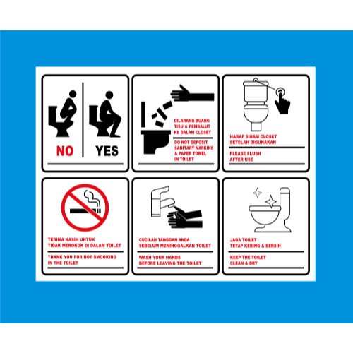 

STIKER SIGN K3 TATA CARA PENGGUNAAN TOILET STICKER CARA PAKAI TOILET - SIAP KIRIM