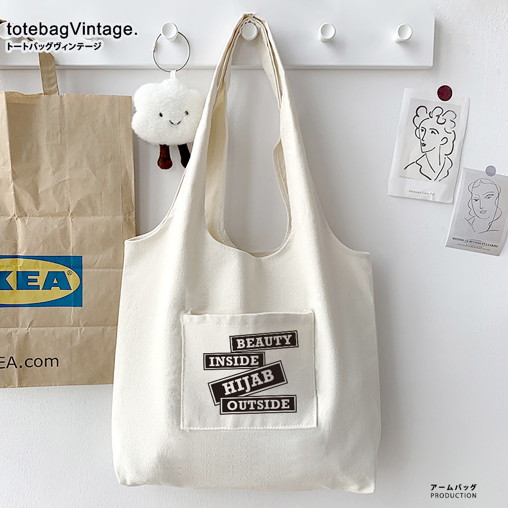 TOTE BAG VINTAGE HIJAB BAHAN KANVAS UKURAN JUMBO - TOTEBAG KANVAS / TAS VINTAGE / TAS KANTONG