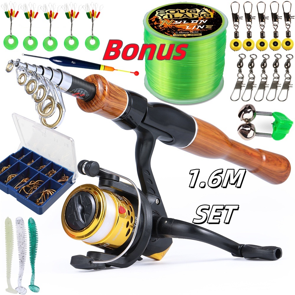 Sougayilang Joran Panicng Set 160cm Pancingan Set Lengkap Teleskopik Joran Set Reel Pancing