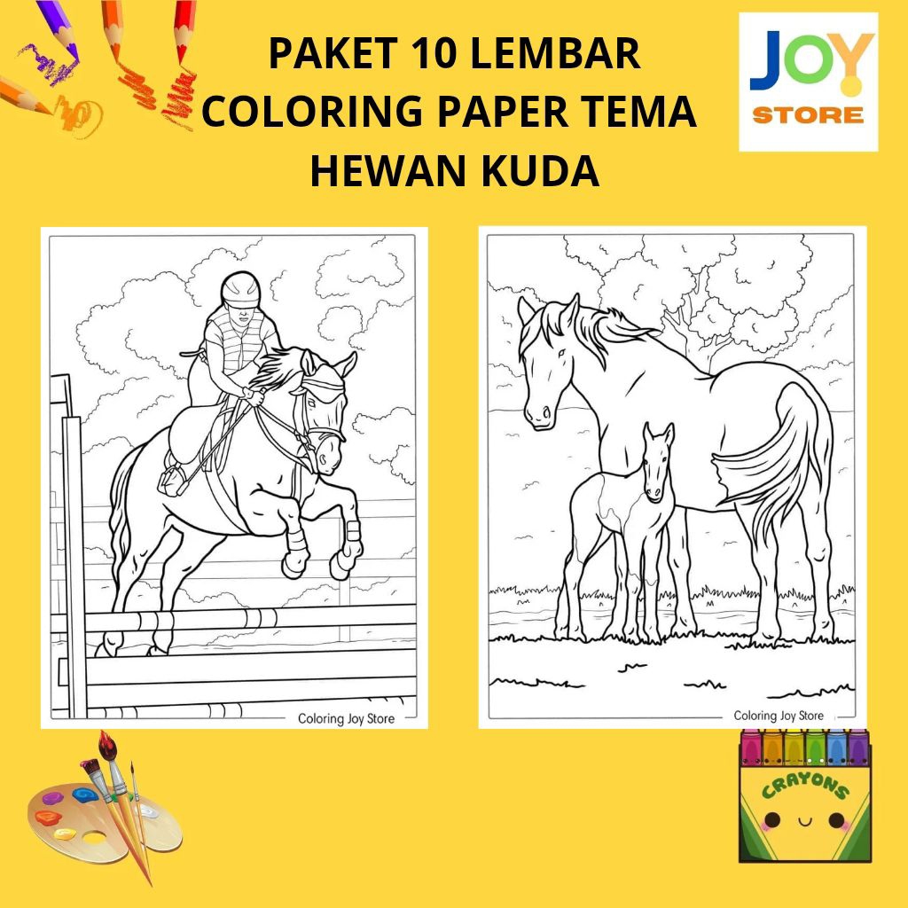 

PAKET 10 Lembar Kertas Gambar Mewarnai Tema Hewan Kuda / Hewan Darat Ukuran A4 150 gsm - Coloring Paper 122