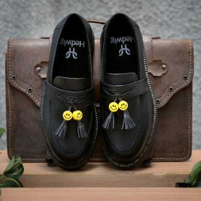 Sepatu Formal Pria Loafers Smile | Sepatu Loafers Sekolah Kuliah Kulit Hitam Pria