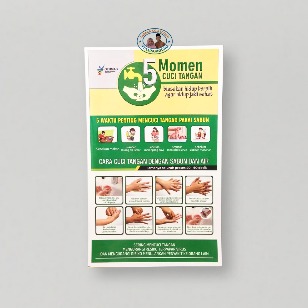 

Stiker - 5 Momen Cuci Tangan | Stiker Bahan Chromo | Stiker Umum / Rumah Tangga