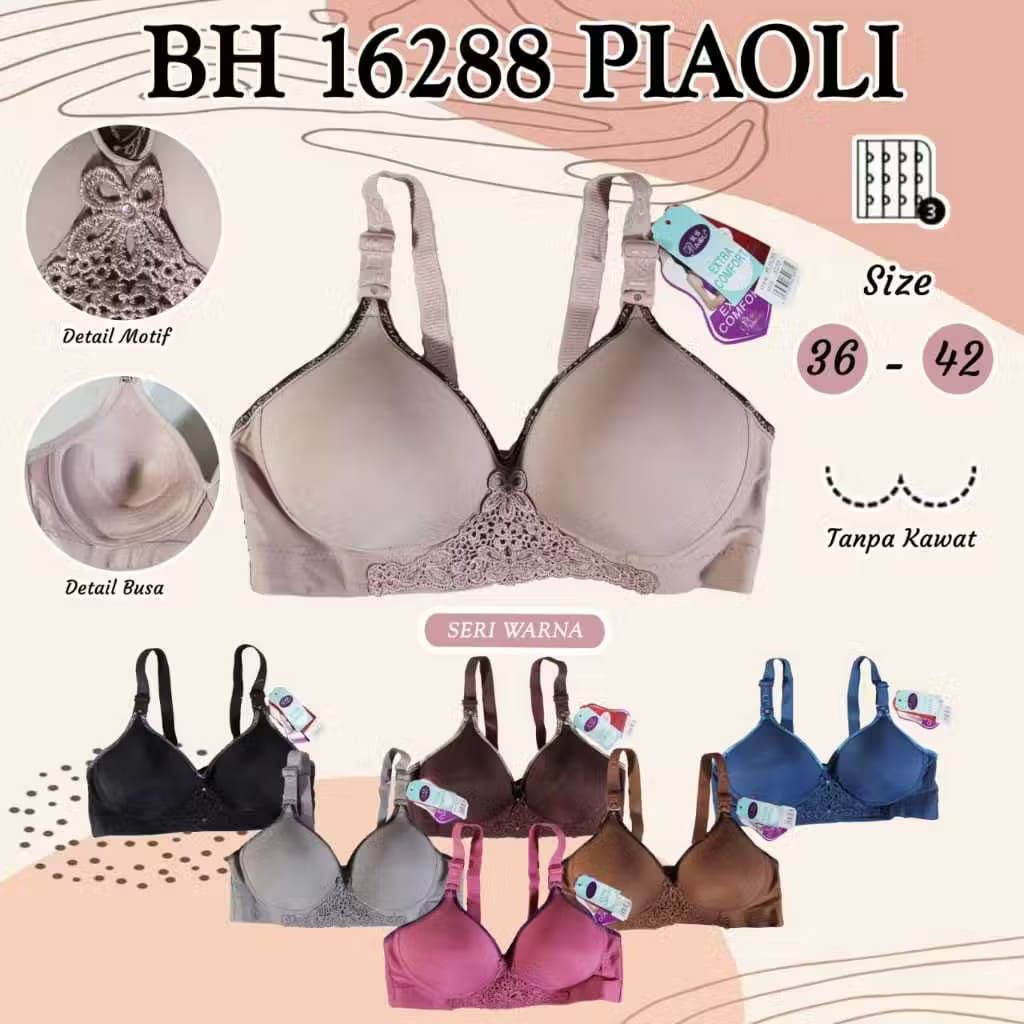 3PCS BRA DEWASA PEREMPUAN BH WANITA PIAOLI MODEL POLOS RENDA TENGAH ELEGAN BH CUP B KAIT 3 PIAOLI BE