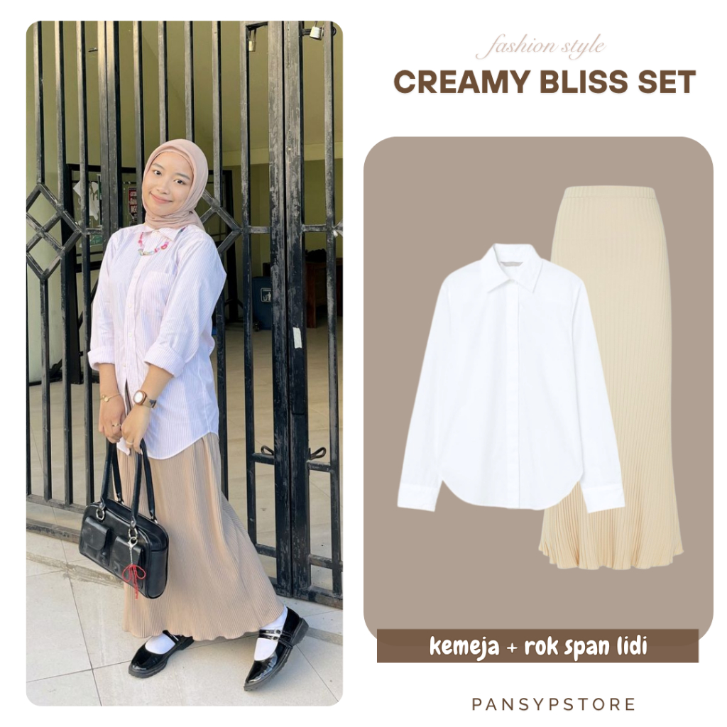 Creamy Bliss One Set Kemeja Kerja Rok Span Lidi Nyaman Dipakai Setelan Wanita Kuliah Outfit Ootd