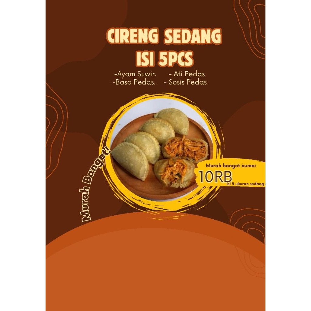 

Cireng isi ukuran sedang isi Ayam Suwir, Baso Pedas, Ati pedas, Sosis Pedas isi 5pcs