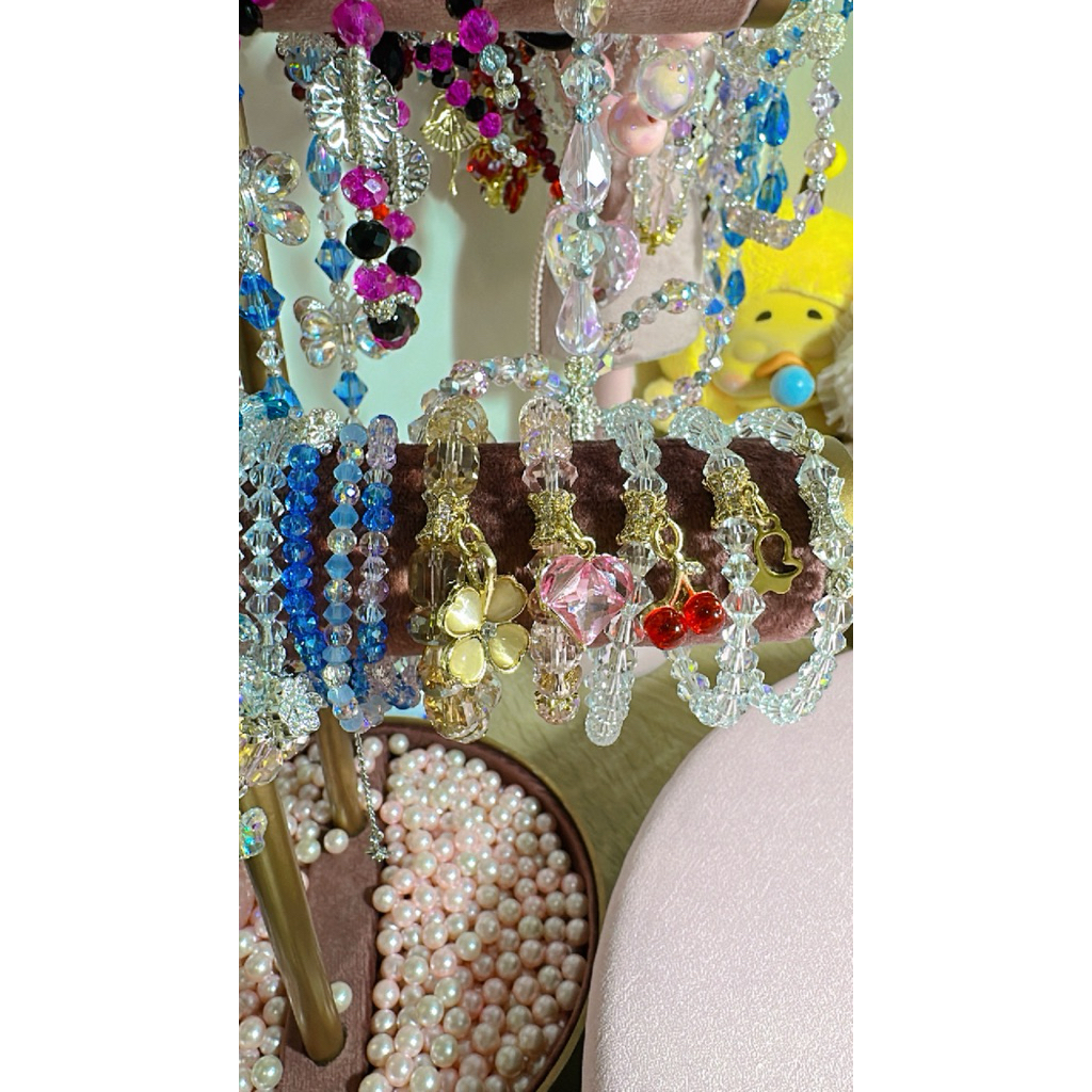 Co live Gelang Kristal grade A5 | Kristal A3 | Kristal Preciosa 4mm 5mm 6mm 8mm 10mm dengan Charm Cu