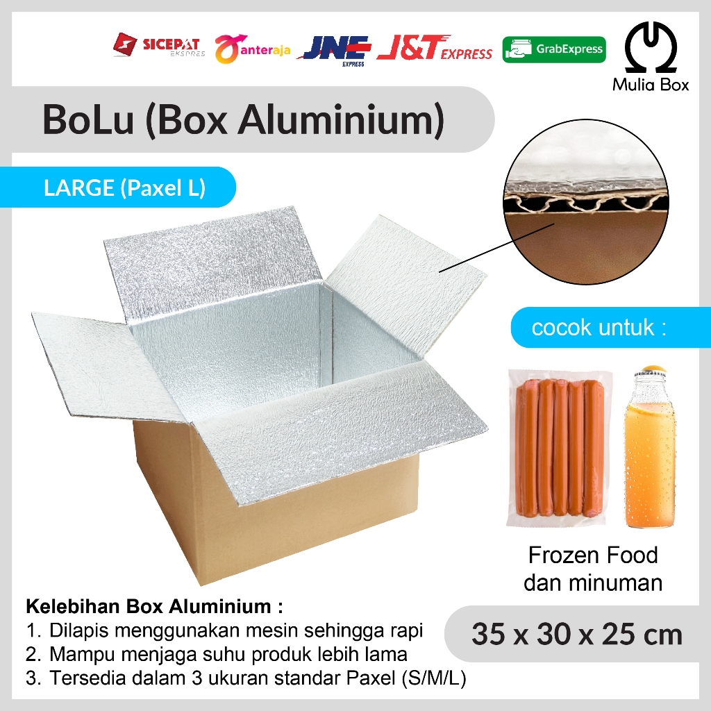 

Kardus Packing Standar Box Frozen Food 35 x 30 x 25 cm BoLu Corrugated Aluminium Foil Paxel Big