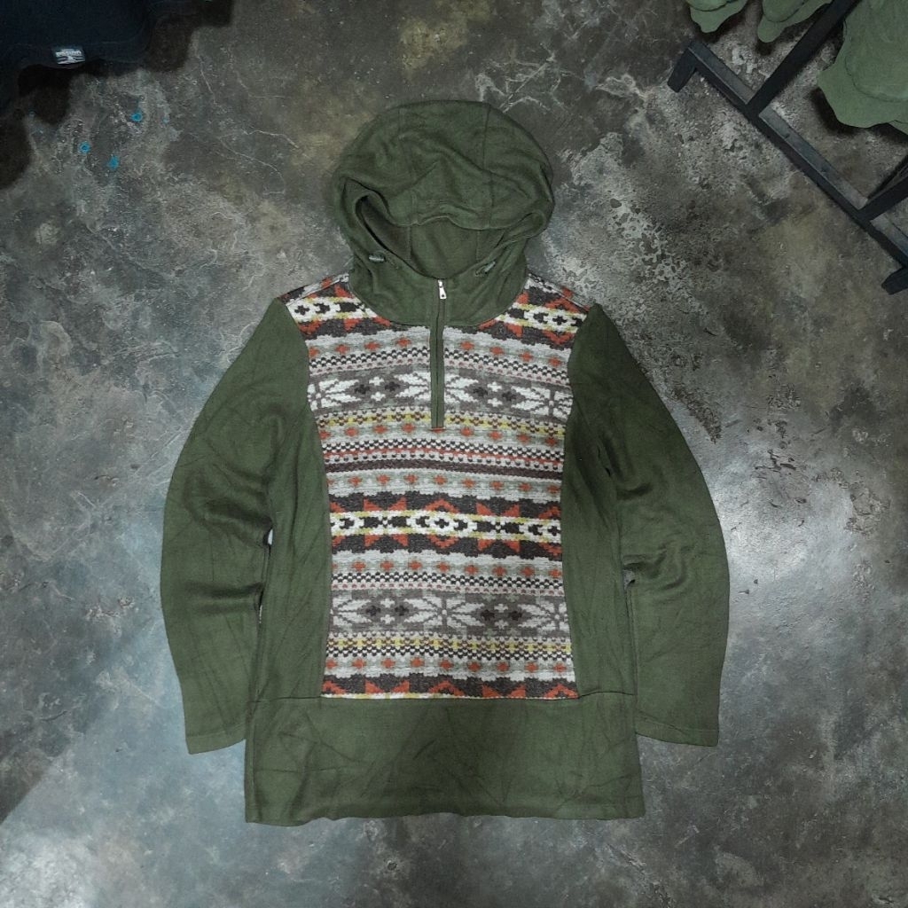 ZISHEN SPORTS SEMI KNIT HALF ZIPPER HOODIE GREEN ARMY