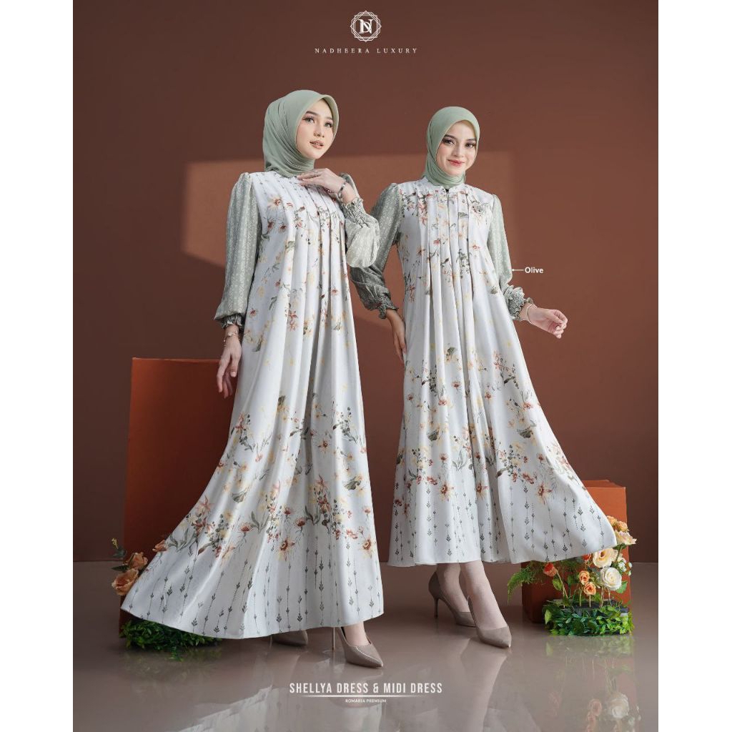 Shellya Midi Dress by Nadheera Luxury √ Midi dress cantik √ Midi dress motif √ Midi dress nadheera