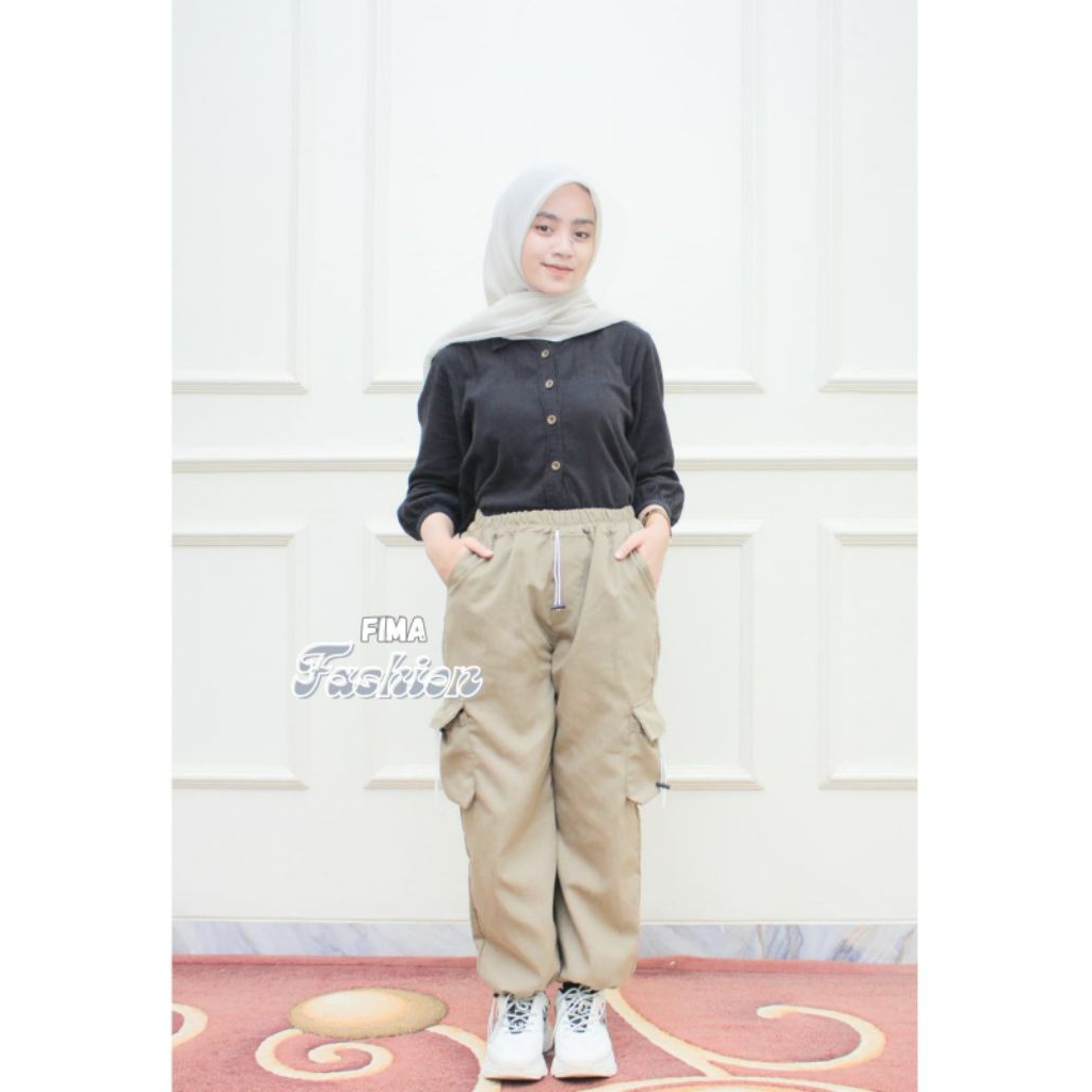 celana cargo wanita/ cargo Korean style/ celana panjang cargo