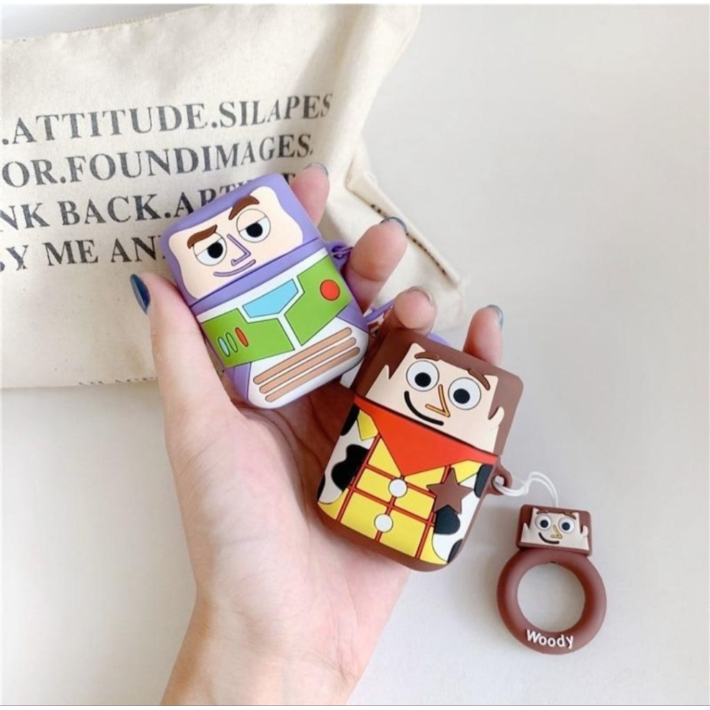 Case AirPods Gen 1 Gen 2 Bahan Silicone Motif Kartun Toy Story Buzz Woody Pelindung Earphone Lucu da