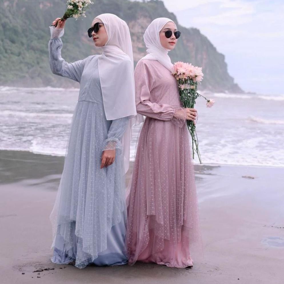 TERMURAH | Gamis Sakura Lengan Balon Kekinian Wudhu Friendly Mewah Satin Gaun Maxi Kondangan Formal 