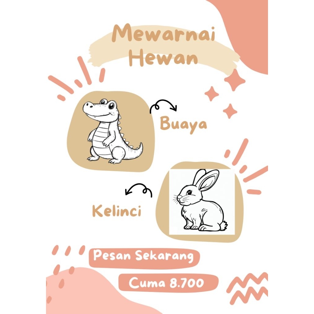 

50 Lembar Kertas Mewarnai Hewan A5