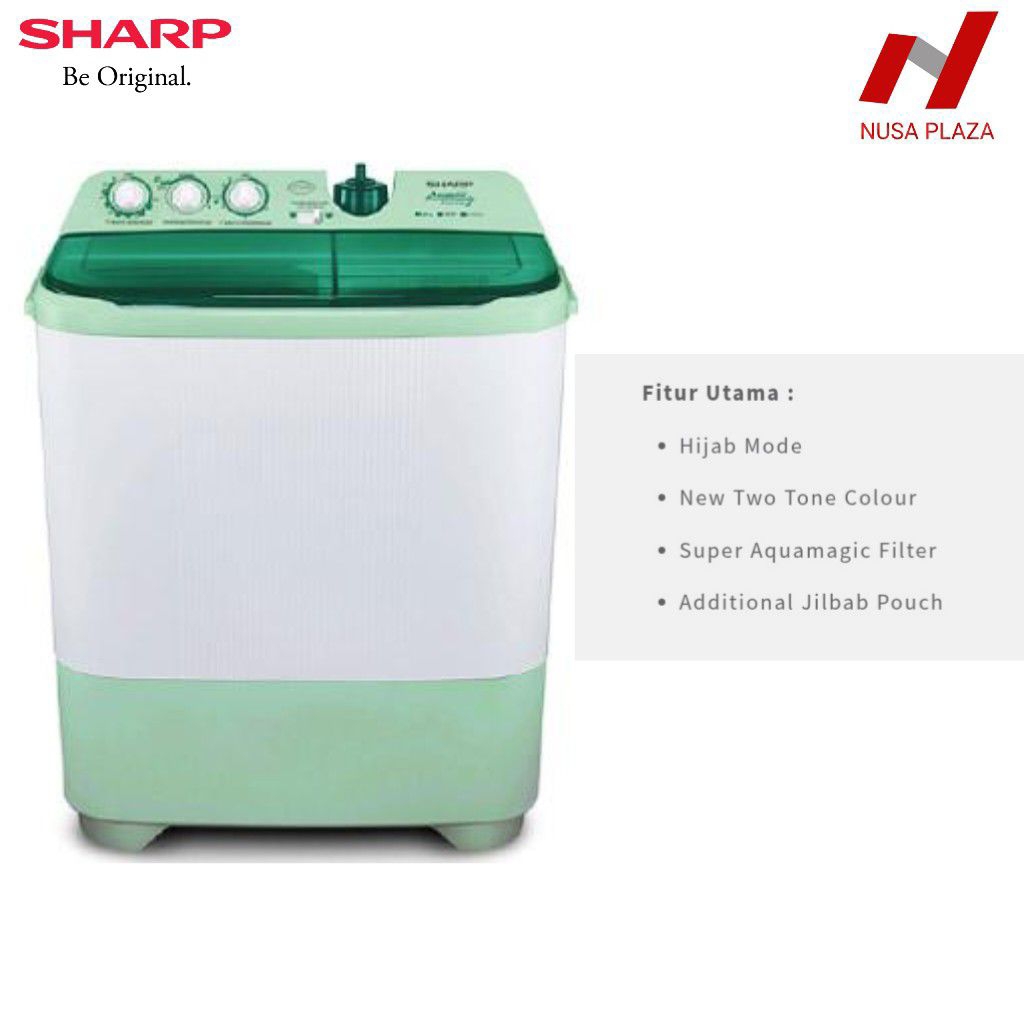 MESIN CUCI 2 Tabung SHARP ES-T1070SJ 9 Kg / 9Kg HIJAB MODE + LOW WATT