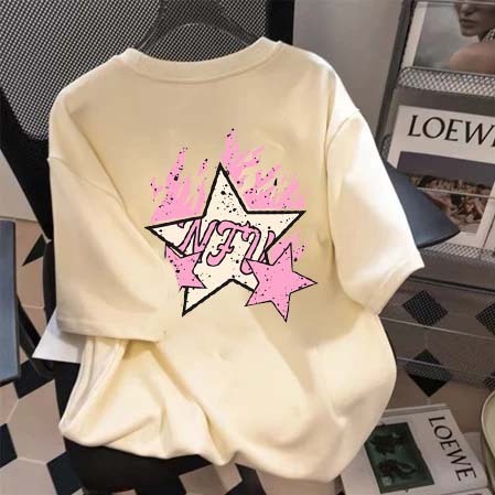 Kaos Lengan Pendek Motif Api Bintang Gaya Jalanan Gaya Amerika | Baju Kaos Oversize Couple | Kaos Wa