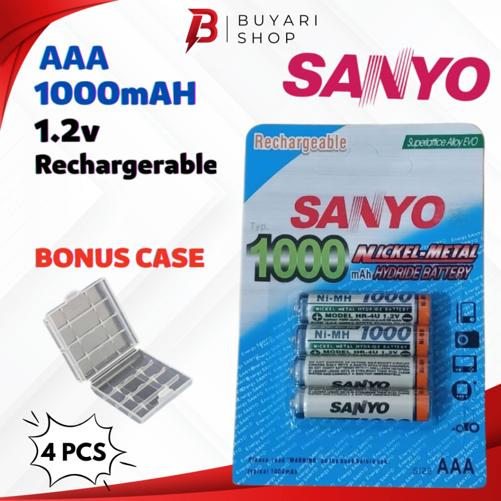 BONUS CASE Baterai AAA Sanyo Isi 4 Rechargeable Recharge Cas Ulang Charger Batre A3 Charger Recharge