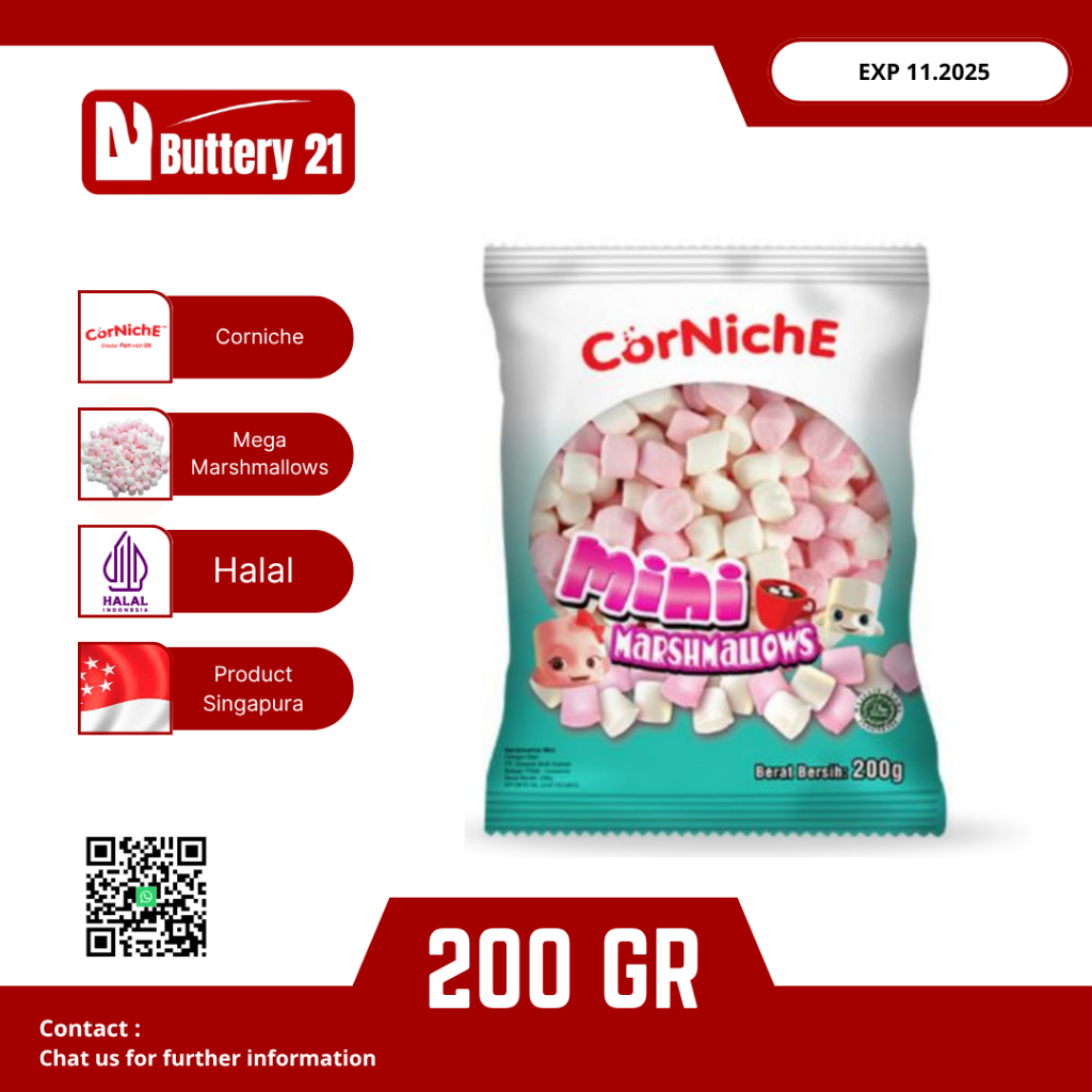 

CORNICHE MINI MARSHMALLOWS 200 GR/MARSHMALLOWS KECIL PUTIH PINK/MARSHMALLOW MINI