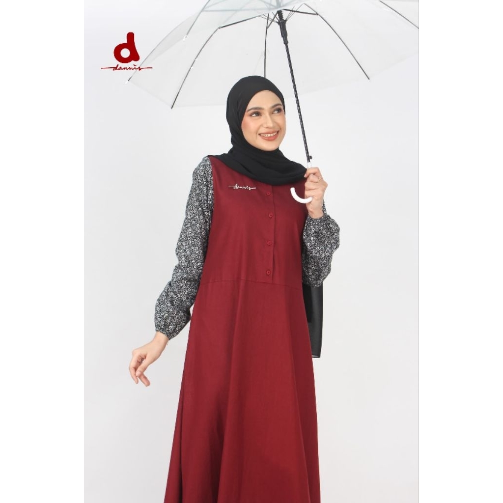 Abaya Dannis Dewasa Marun-Hitam