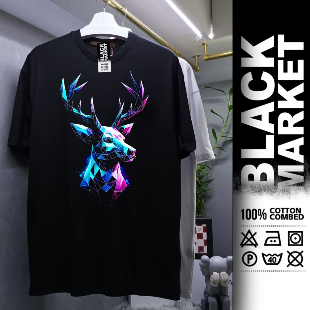 Kaos Hitam Karakter Desain Visual Hewan Art Baju Distro Katun Combed 24S Pria Wanita Cowok Cewek Dew