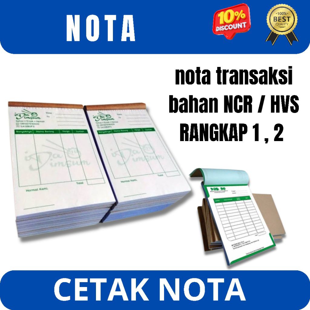 

cetak nota per buku isi 100 lembar , surat jalan , nota bonn , HVS / NCR
