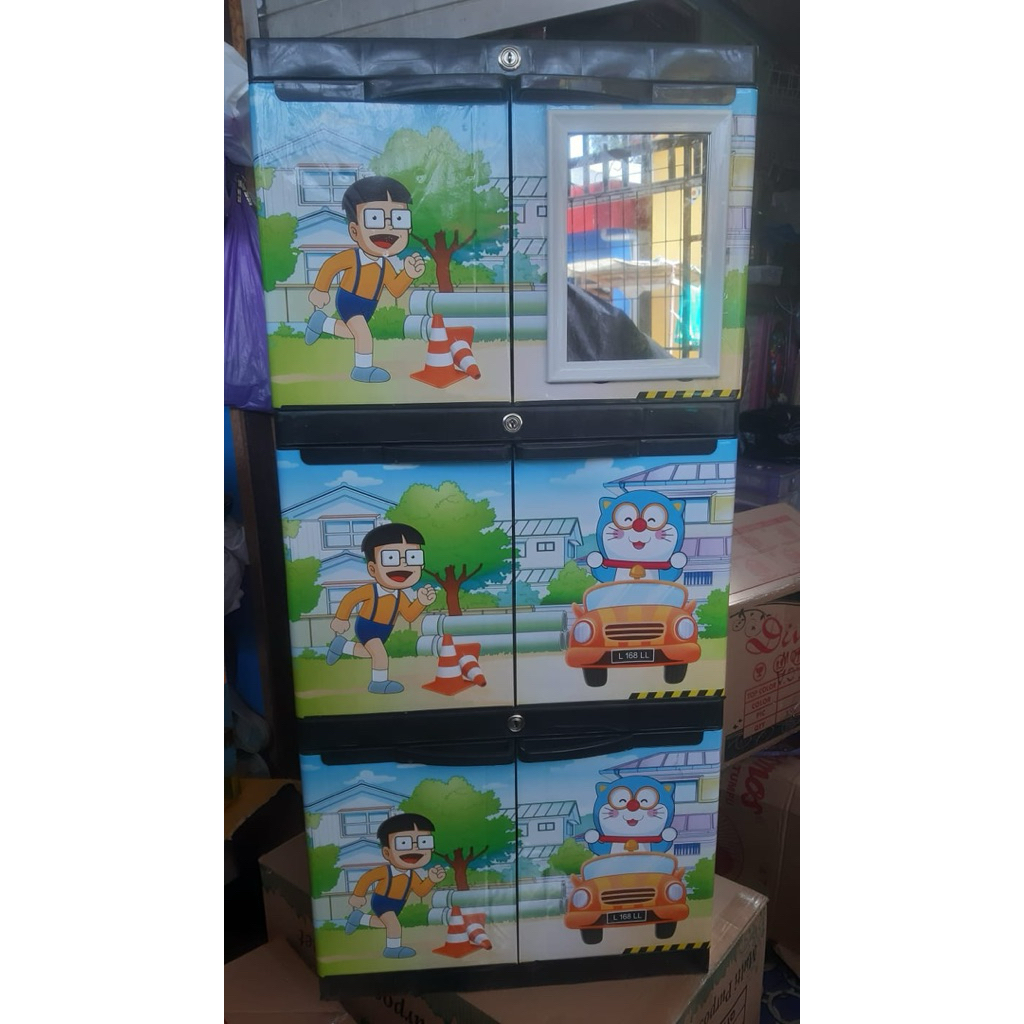 LEMARI PLASTIK HELLO KITTY DAN DORAEMON SUSUN 3