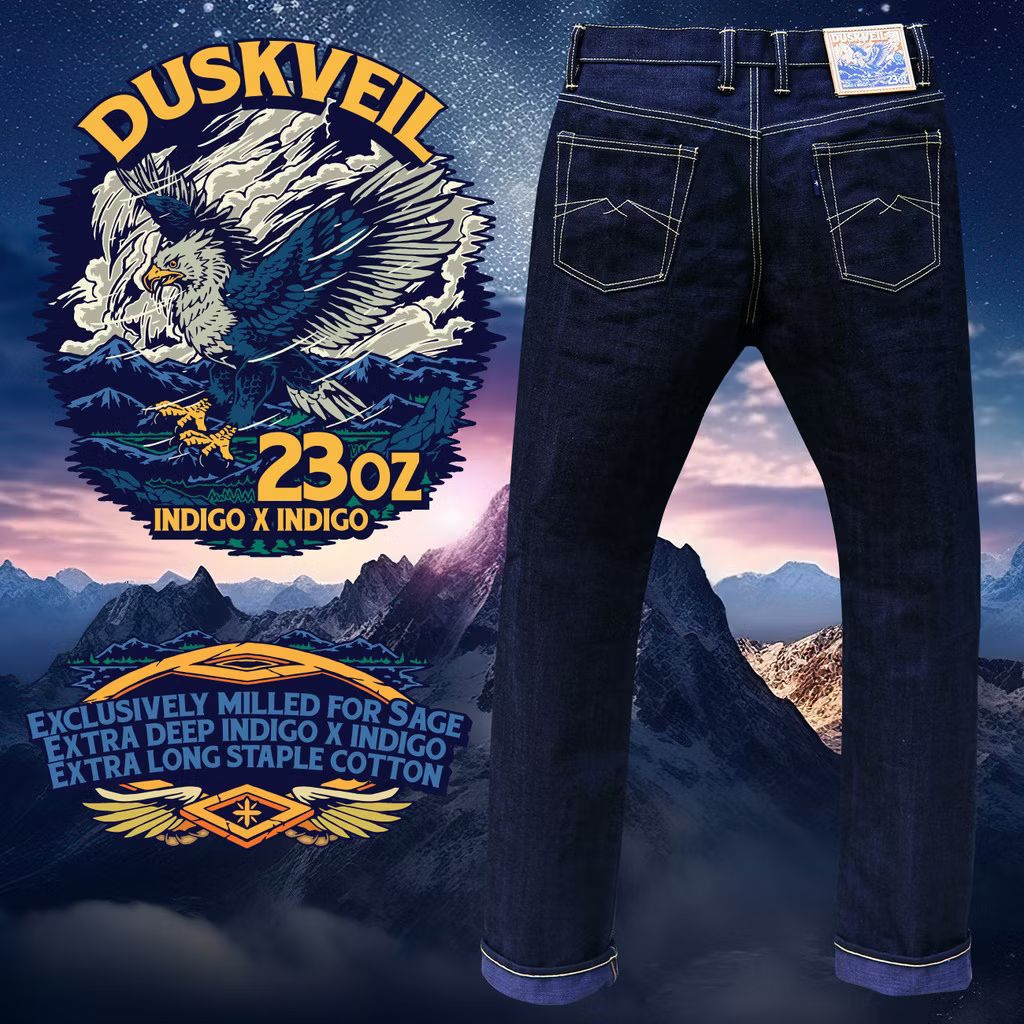 Sage Denim Duskveil 23 oz Deep Indigo X Indigo Unsanforized Redline Selvedge