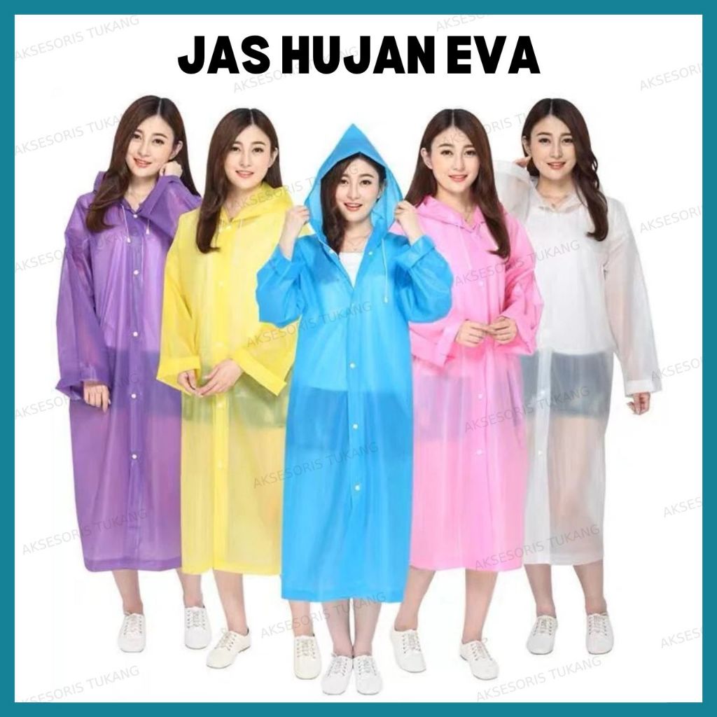 Jas Hujan EVA Dewasa Pria Wanita Mantel Hujan Korea Semi Transparan Jubah Terusan Poncho Anti Air