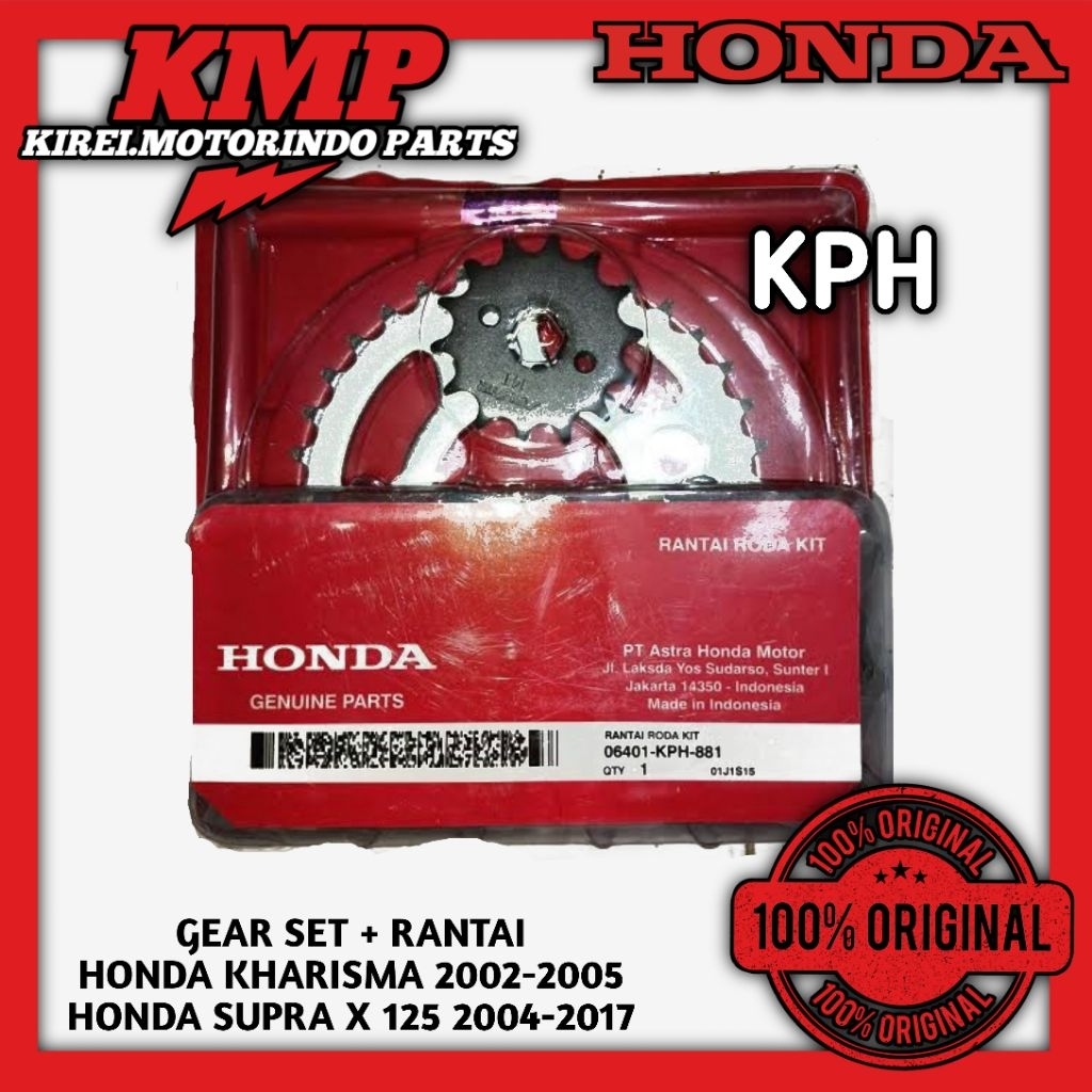 ORI GEAR SET HONDA + RANTAI, KODE KPH UNTUK MOTOR. KARISMA, SUPRA FIT NEW, SUPRA X 125, REVO LAMA