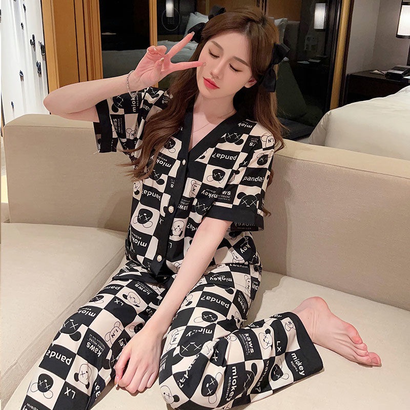Setelan Tidur Wanita , Lengan Pendek & Longpants/ pakaian rumah elegan/daster/baju tidur wanita/baju