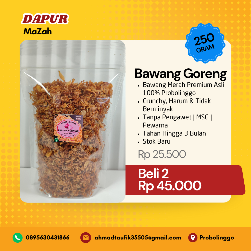 

TERMURAH!!! Bawang Goreng / Brambang Goreng Probolinggo Kualitas Premium [ 250 Gram ]