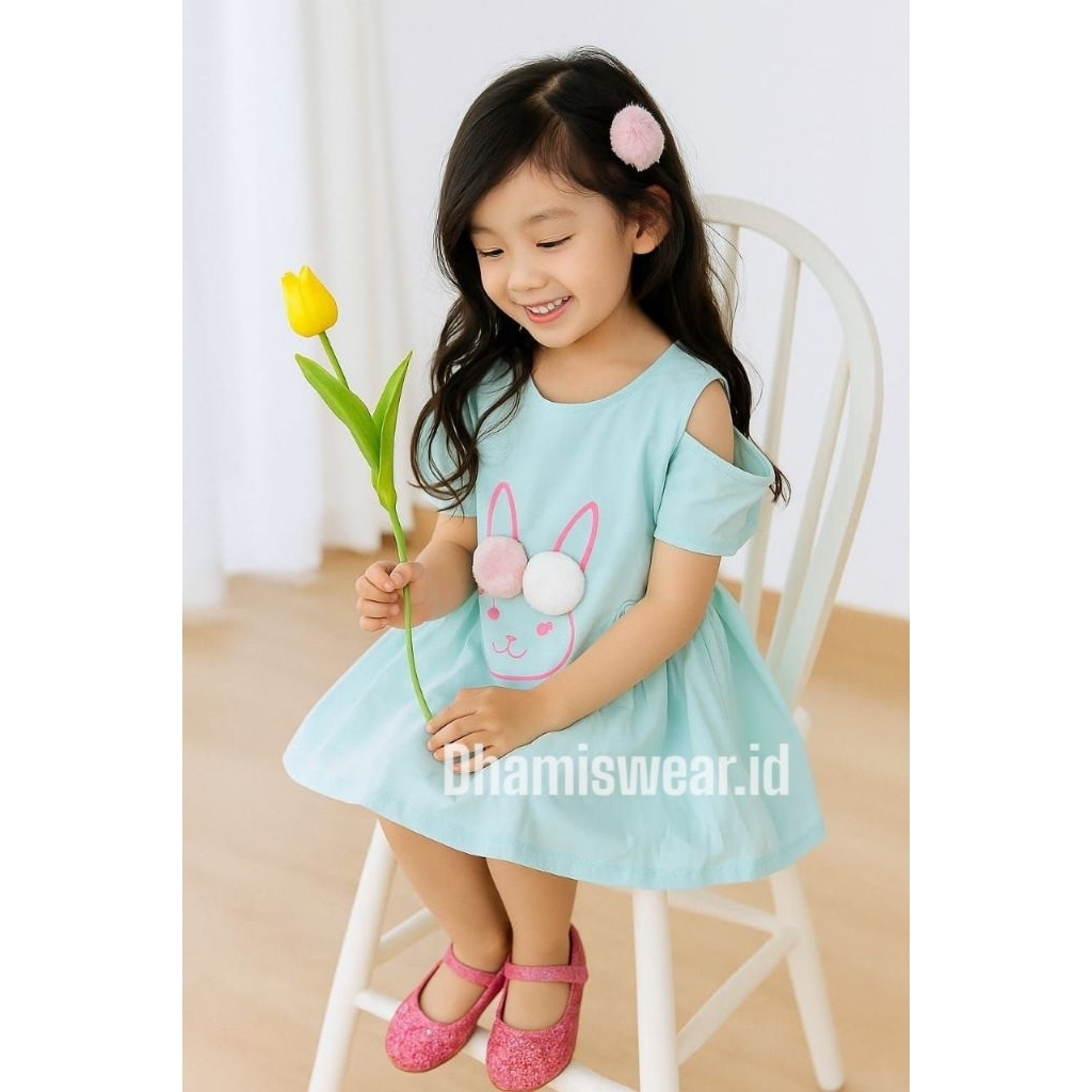 1T Dress Anak Pompom Rabbit Eyka Baby