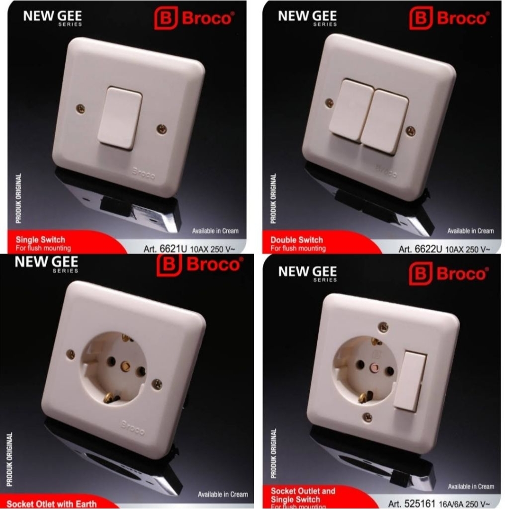 BROCO NEW GEE IB/Inbow Saklar Tanam Engkel/Seri/Stop/Saklar+Stop/ Broco