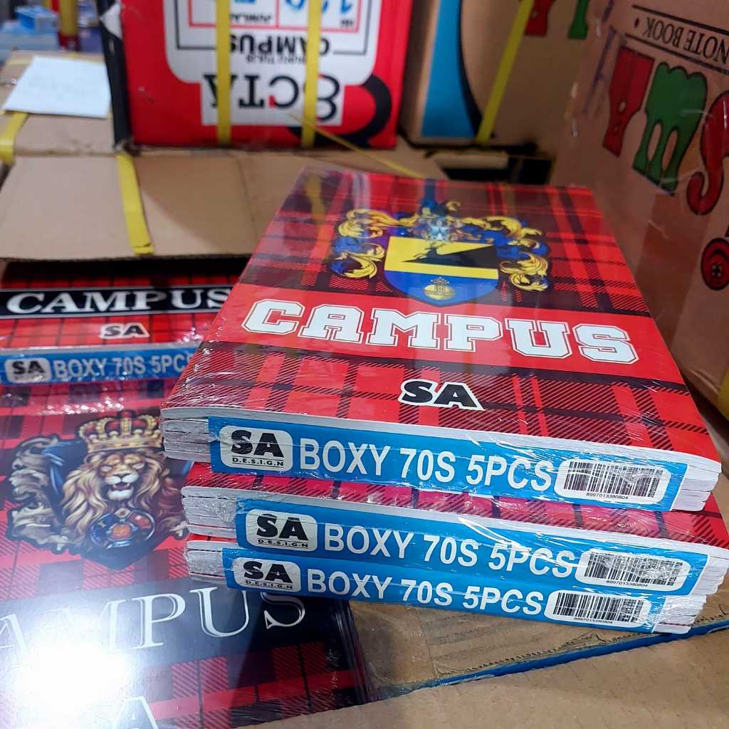 

5Buah Buku Tulis Panjang Boxy 70 Lembar Sampul Kotak Merah SA