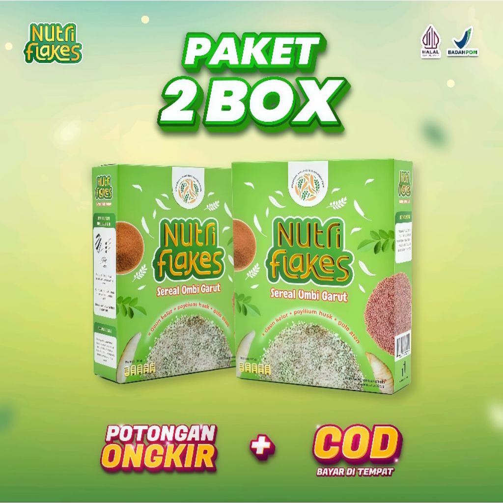 

Paket 2 Box Nutriflakes Sereal Umbi Garut Original Membantu Meredakan Asam Lambung