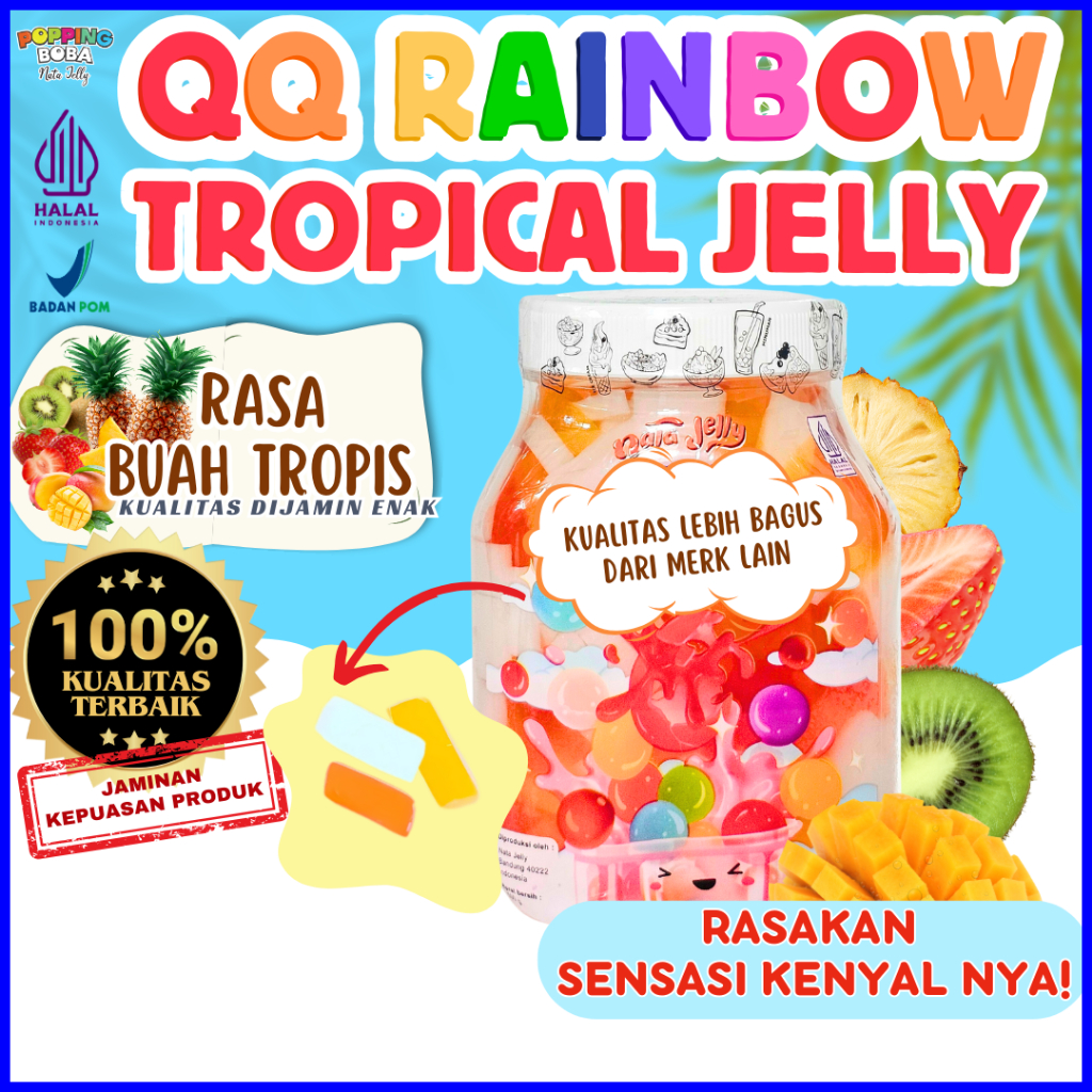 

QQRainbowJellyKonyakuToppingMinumanAndalan FRESH BUBBLE STRAW Sedotan Boba Big Straw - Tropical Jelly Buah Tropis 500 Gram | Cocok Untuk Semua Jenis Minuman