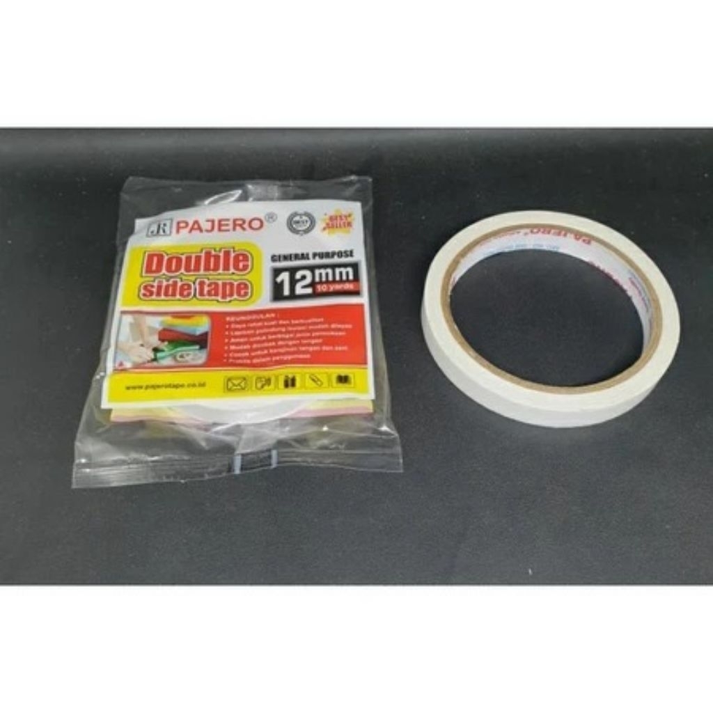 

Double Side Tape Pajero 12 mm x 11 yard dan 12 mm x 5 yard / lakban bolak balik / solasi dua sisi