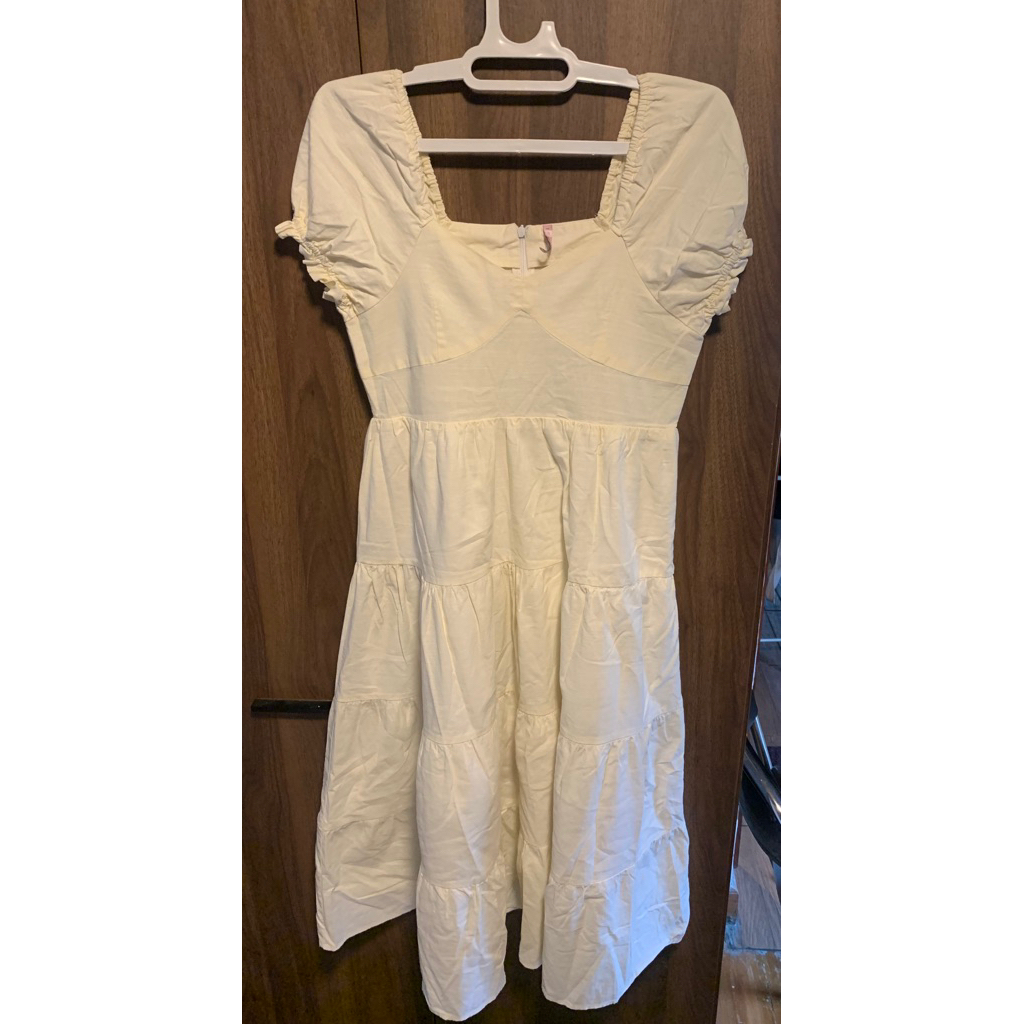 COLORBOX Tiered Dress With Puff Sleeves Acru cute dress panjang korean dress