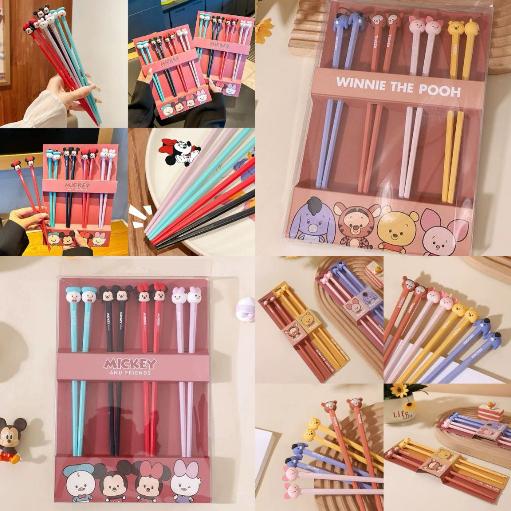 Sumpit Set Karakter Disney TsumTsum | Set 4 pcs Sumpit Alat Makan Karakter Anak Remaja dan Dewasa | 