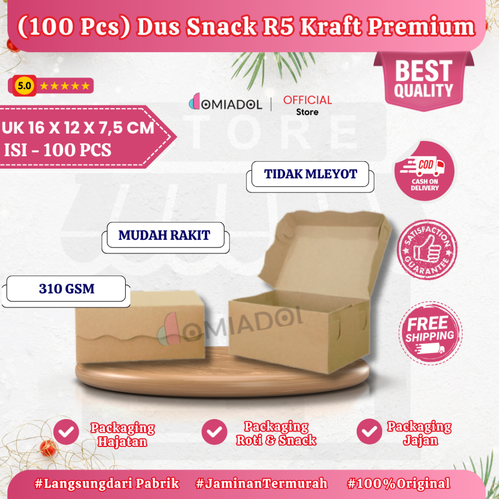 

Box Dus Kue R5 Kraft Premium 310 Gsm - Ukuran 16x12x7 - Isi 100 Pcs