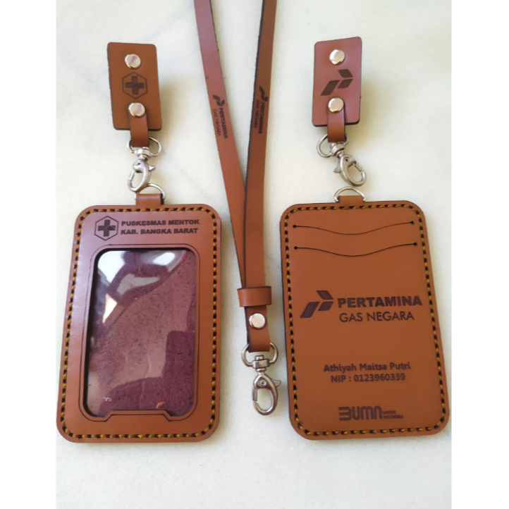 

ID card holder kulit asli Name tag kulit custom FREE GRAFIR NAMA DAN LOGO