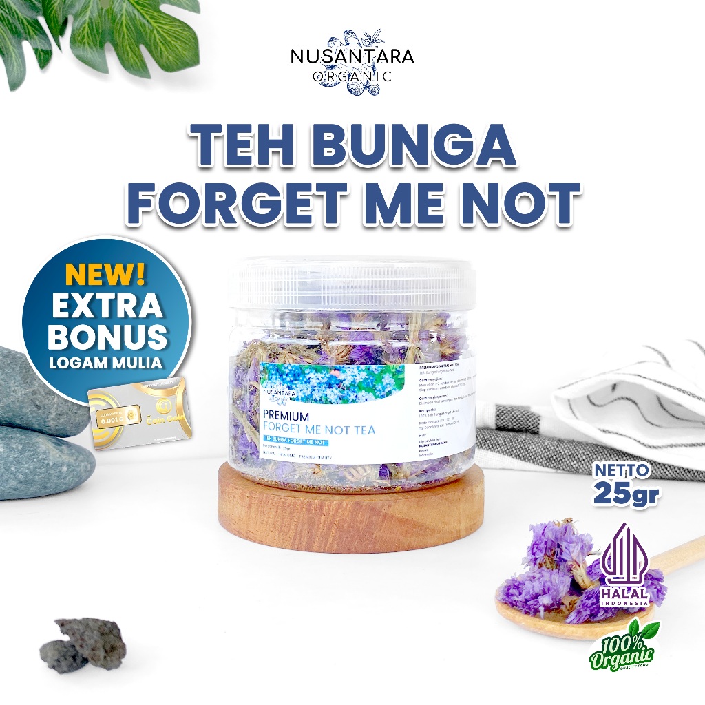 

Nusantara Organic Teh Bunga Forget Me Not Flower Tea Organik Kering Dried Alami Teh Herbal Asli 25Gr