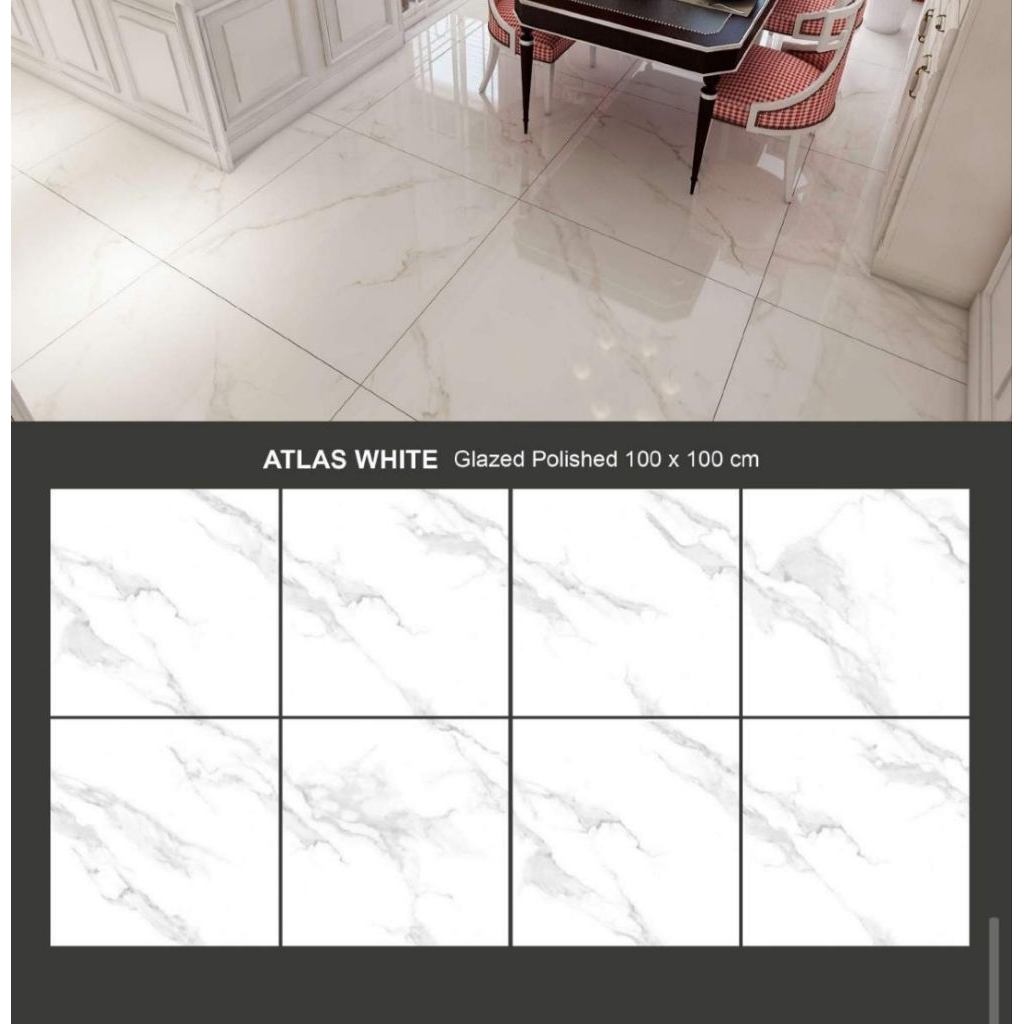 GRANIT MEREK VALENTINO GRESS TYPE ATLAS WHITE UKURAN 100X100 GLAZED POLISHED