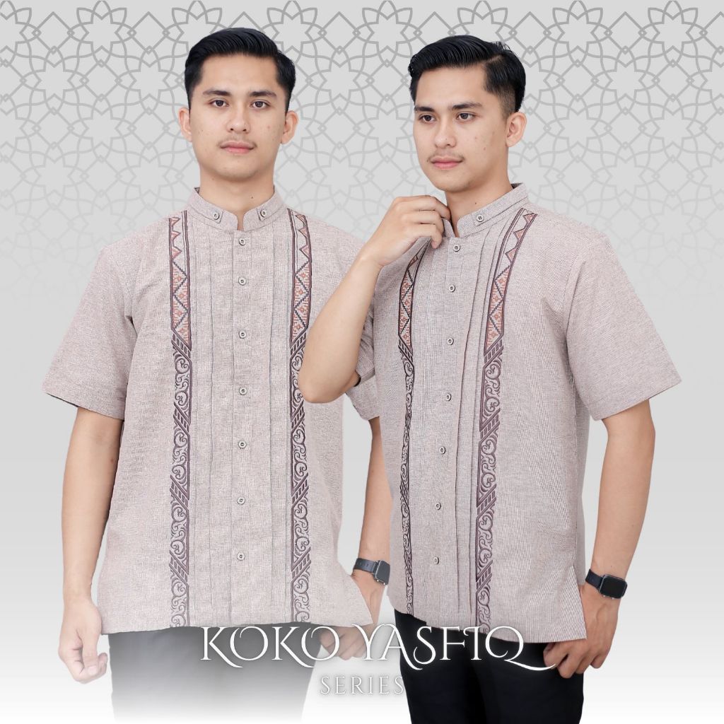 ASRIYANI Baju Koko Yasfiq Lengan Pendek Motif Bordir Kombinasi Warna Katun bikin Adem