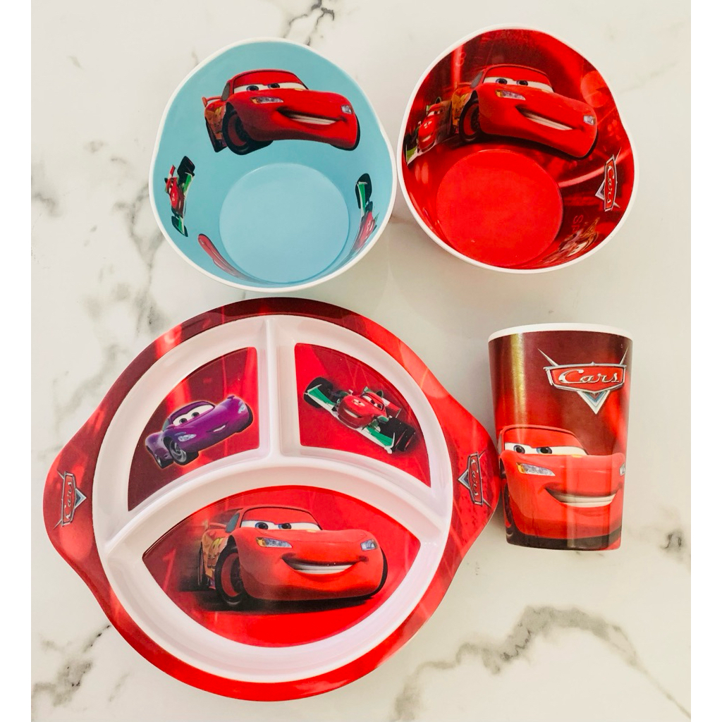 paket 4in1 piring gelas mangkok karakter melamin melamine kado car cars mcqueen hadia