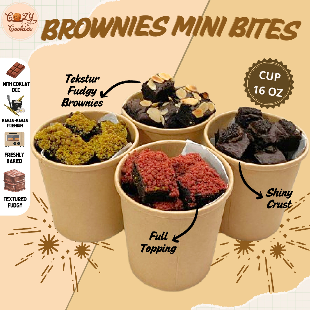 

Brownies Fudgy Mini Bites Dark Coklat Premium In Cup | Brownies Hampers Gift Hadiah