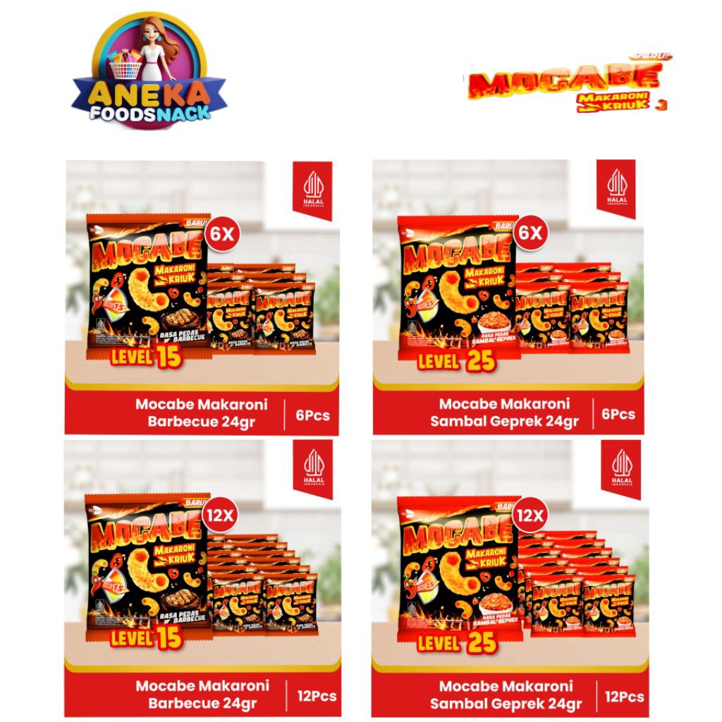 

Paket Bundling - Macaroni Mocabe - Sambal Geprek - barbecue - 24gr - 6pcs - 12pcs