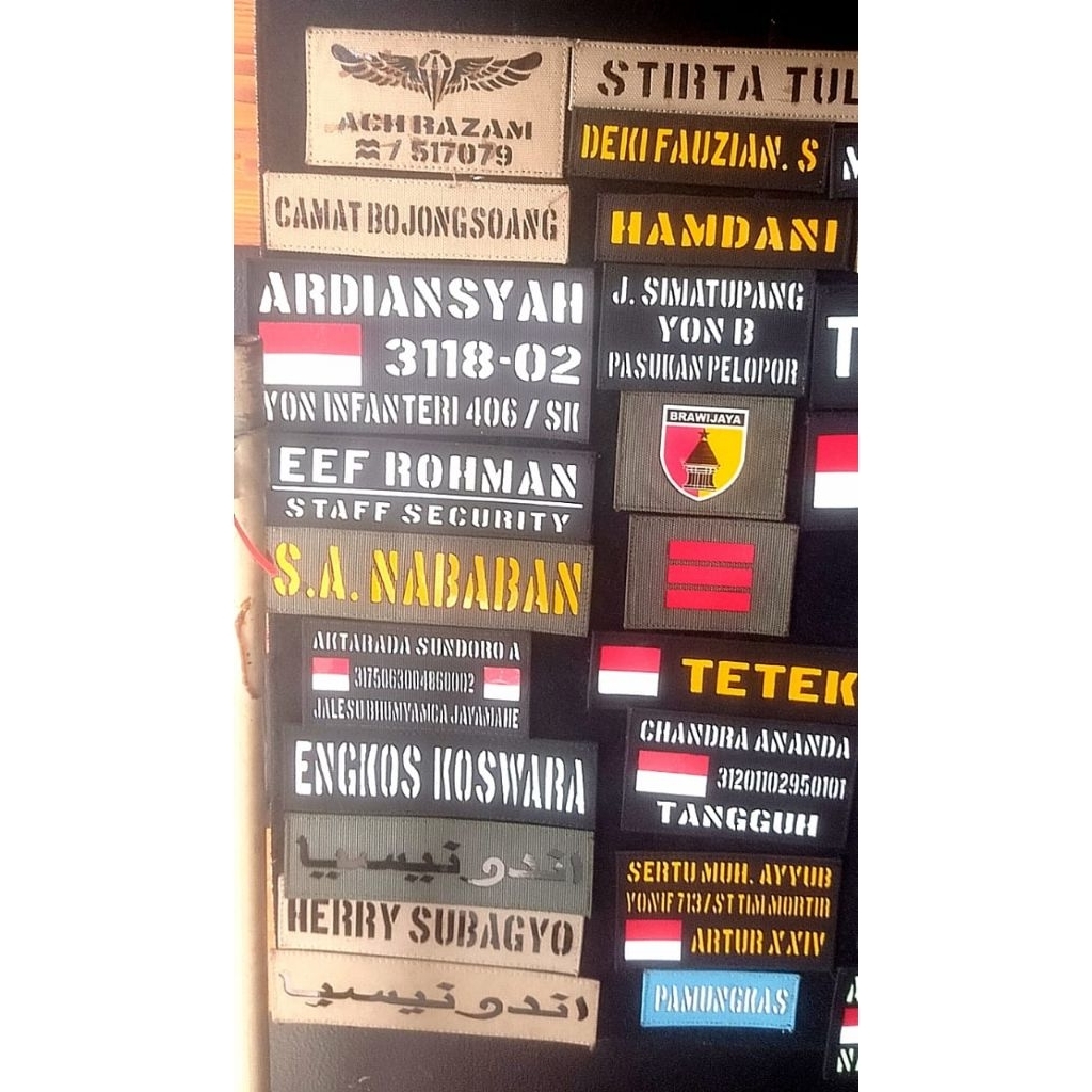 ATRIBUT LASER PATCH PAPAN NAMA BDU/PDL TNI AD/AU/AL satuan