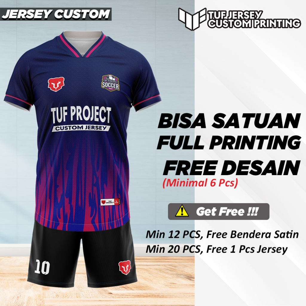 Jersey Custom Full Printing Futsal Sepak Bola Voli Badminton Free Nama Nomor Logo Sponsor Volly Voll